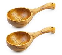 BILLIOTEAM Paquete de 2 cucharones de madera para cocina, multiusos de madera maciza, cuchara de agua para servir, cucharada de sopa para cocinar, sal de baño, botes de harina