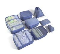 BillyBath 8 en 1 Set de Organizador de Equipaje, Organizadores de Viajes, para mujeres & hombres, separación de ropa limpia y sucia, separación seca y húmeda, perfectamente plegada（Azul Oscuro）