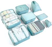 BillyBath Juego organizador de maleta, cubos de embalaje, bolsas de ropa, bolsas de zapatos, organizador de viaje, cubo de viaje, bolsas de embalaje para maletas (8 piezas, verde azulado)