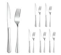 Biluer Cuchillos De Mesa, 12 Pcs Cubiertos De Acero Inoxidable 6 Pcs Cuchillos Carne + 6 Pcs Tenedores Arcos Adecuados Para Comidas Familiares, Reuniones Festivas y Acampadas Al Aire Libre