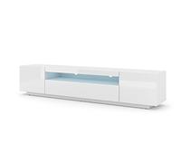 BIM Furniture Aura - Armario bajo para TV (200 cm, para colgar o de pie, universal, para TV, aparador, mesa de alta fidelidad, color blanco mate y blanco brillante con LED)