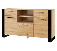 BIM Furniture Cómoda Nuka - Aparador de 45 x 155 x 87 cm con 3 puertas y 2 cajones, mueble de salón y dormitorio con mucho espacio de almacenamiento, roble Artisan/negro mate