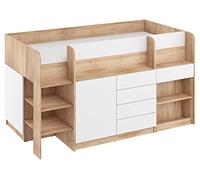BIM Furniture Litera Smile L Muebles infantiles, Juego de muebles para una habitación infantil, una cama con escritorio, estanterías, cajones: lado izquierdo (roble Sonoma/blanco), 90 x 200 cm