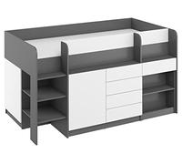 BIM Furniture Litera Smile L Muebles para niños, juego de muebles para una habitación infantil, una cama con escritorio, estantes, cajones: lado izquierdo (grafito/blanco), 90 x 200 cm