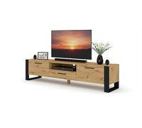 BIM Furniture Mueble bajo de TV Nuka - 200 x 43 x 48 cm de pie, muebles de salón, frentes sin asas, espacio de almacenamiento para TV - Roble Artisan