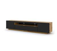BIM Furniture Mueble bajo TV 200 cm - Aparador universal con frentes laminados, colgante o de pie - Armario de TV HiFi para salón, roble Artisan y negro mate