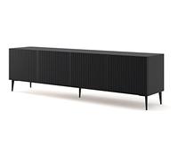 BIM Furniture Mueble bajo TV de 200 cm - Aparador con frentes de MDF fresado, con patas de metal negro - Armario para TV HiFi para salón negro mate