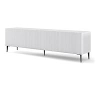 BIM Furniture Mueble bajo TV de 200 cm - Aparador con frentes de MDF fresado, patas de metal push to abierto, armario de TV HiFi para salón, color blanco mate