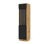 BIM Furniture Vitrina Aura - Armario colgante o vitrina de pie, armario de salón 33 x 37 x 150 cm, moderno, espacio de almacenamiento, roble Artisan/negro mate