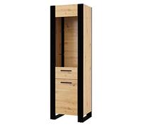 BIM Furniture Vitrina de pie para salón, armario de cristal con estantes de cristal, armario para comedor, diseño moderno, 188 x 58 x 45 cm, roble Artisan/negro, estilo industrial Nuka E