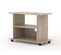 BIM Furniture Yogi - Soporte de TV sobre ruedas (80 x 60 x 40 cm, estante bajo con estantes, moderno soporte para televisión con orificio para cable, roble Sonoma)