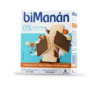 BIMANÁN Barquillos de Chocolate con Avellanas 0% Azúcares Añadidos, Controla el Hambre Entre Horas, Ayudan a Controlar el Peso, Bajo en Kcal, Rico en Fibra, Sin Aceite de Palma - 6 x 20 g: 120 g