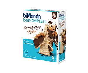 biManán - BeKOMPLETT Barquillos de Chocolate Negro con Praliné, Controla el Hambre Entre Horas, Rico en Fibra, Sin Aceite de Palma - 6 x 20 g: 120 g
