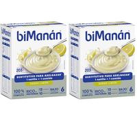 biManán - Natillas de Limón, Crema Sustitutiva de Comidas para Adelgazar, Bajas en Calorías, Ayudan a Perder y Controlar el Peso, con Proteínas, Vitaminas y Minerales - 6 x 50 g: 300 g (Paquete de 2)