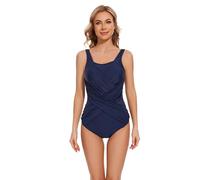 BIMEI Traje de baño de una Pieza para Mujer para mastectomía, con Bolsillos, Control de Abdomen, Falda de Cuello Alto 2407, Midnight, 18