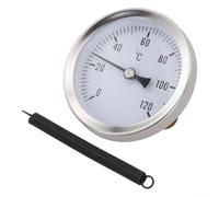 Bimetall - Termómetro de tubo (0-120 °C, 63 mm, con muelle de fijación para sistemas de calefacción, conexión axial trasera, carcasa metálica), color plateado y negro