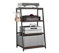 bimiti Meuble HiFi Bois à 4 Etagères Support pour Platine Vinyle Avec Crochet pour Casque Audio,Platine Vinyle,Tourne Disque,TV Stéréo,Lecteur DVD Étagère Multimédia en Bois pour la Maison, Bureau