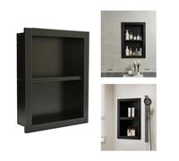 bimiti Niche Salle de Bain Niche Murale Douche en Bois Salle Bain encastrable Double Couche Étagère Murale Rangement 50X38CM Noir