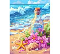 Bimkole 5D Diamond Painting Kit Bricolaje Arte Botella a La Deriva, Playa Pintura De Arte Pintura Diamantes Kits Estampados De Punto De Cruz Diamantes de Imitación Decoración de Pared 30x40 cm