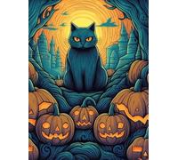 Bimkole 5D Diamond Painting Kit Bricolaje Arte Calabaza De Halloween, Gato Negro Pintura De Arte Pintura Diamantes Kits Estampados De Punto De Cruz Diamantes de Imitación Decoración de Pared 30X40cm