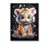 Bimkole 5D Diamond Painting Kit Bricolaje Arte Pequeño Tigre, Animal Pintura De Arte Pintura Diamantes Kits Estampados De Punto De Cruz Diamantes de Imitación Decoración de Pared 30x40 cm