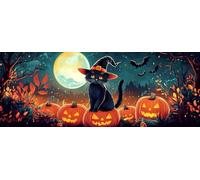 Bimkole 5D Grande Diamond Painting Kit Bricolaje Arte Calabaza De Halloween, Gato Pintura De Arte Pintura Diamantes Kits Estampados De Punto De Cruz Diamantes de Imitación Decoración de Pared 30x80 cm