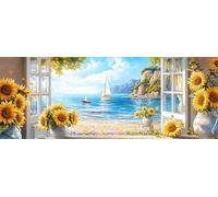 Bimkole 5D Grande Diamond Painting Kit Bricolaje Arte Ventana, Girasoles Pintura De Arte Pintura Diamantes Kits Estampados De Punto De Cruz Diamantes de Imitación Decoración de Pared 30x80 cm