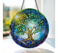 Bimkole Árbol De La Vida Vidrio Coloreado Colgante - Hojas Decoración de Ventana Colgante - para Jardín, Ventana y Puerta, Navidad, Decoración de Suncatcher Hecha a Mano 20x20 cm