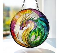 Bimkole Dragón Vidrio Coloreado Colgante - Animales Decoración de Ventana Colgante - para Jardín, Ventana y Puerta, Navidad, Decoración de Suncatcher Hecha a Mano 20x20 cm