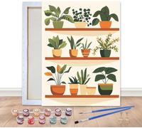 Bimkole Kit de pintura enmarcada por números para adultos plantas verdes, pintura al óleo sobre lienzo con marco, juego de pintura por números para decoración de pared del hogar, 20 x 30 cm