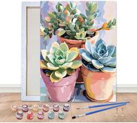Bimkole Kit de pintura enmarcada por números para adultos, suculentas verdes, pintura al óleo sobre lienzo con marco, juego de pintura por números para decoración de pared del hogar, 20 x 30 cm