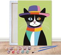 Bimkole Kit de pintura enmarcada por números para gatos adultos, pintura al óleo sobre lienzo con marco, juego de pintura por números para decoración de pared del hogar, 20 x 30 cm