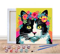 Bimkole Kit de pintura enmarcada por números para gatos adultos, pintura al óleo sobre lienzo con marco, juego de pintura por números para decoración de pared del hogar, 20 x 20 cm