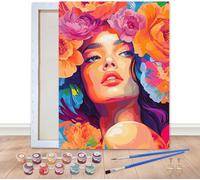 Bimkole Kit de pintura enmarcada por números para mujeres adultas, pintura al óleo sobre lienzo con marco, juego de pintura de flores por números para decoración de pared del hogar, 20 x 30 cm