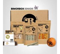BIMORBOX Perros Senior Pequeños - Pack Ahorro con Pelota, Mordedor de Asta de Ciervo y Snacks Sin Aditivos