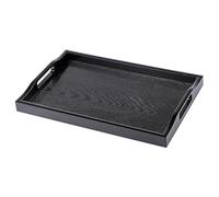 BIMUYI Bandeja rectangular para servir con asa, plato decorativo para mesa, tablero otomano de plástico (negro)
