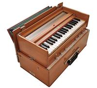 Bina Harmonium Bina 23B Safari plegable ultraportátil 3 1/4 octavas 6 paradas, color madera clásico, acoplador, bolsa de nailon, instrumento musical indio, Kirtan 440Hz, beige