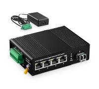 Binardat Switch Ethernet Industrial de 5 Puertos Gigabit PoE DIN Rail, 4 PoE IEEE802.3af/at, 1 Puerto SFP con módulo LC de 20 km, con una Fuente de alimentación PoE de 60W