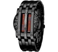 Binary Matrix - Reloj digital LED azul para hombre, clásico, creativo, de moda, relojes de muñeca chapados en negro, Negro rojo, Digital