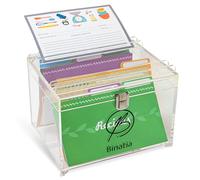 Binatia Caja de recetas de acrílico transparente con 50 tarjetas de doble cara de 4 x 6 pulgadas, organizador de cocina con divisores, soporte para tarjetas de índice y libro de recetas adicional