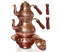 Binbir Trend Juego de tetera de cobre bordada a mano con otomana calentador de té 2,7 l, estilo auténtico Samowar, hervidor de agua