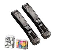 Binder Clamp Stapler - 11.5x2.3cm 2 Pieces Ergonomic Stationery Paper Clip Dispenser Push Stapler, Portable Handheld Binder Staplers With 100 Reusable Clips For Teachers Student