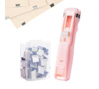 Binder Clip Stapler - Stainless Steel Clamp Dispenser | Reusable Push Stapler | with 50 Reusable Binders, No Staple Needed, Handheld Paper Binder for Home School Dorm Apartment Document Organization