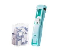Binder Clip Stapler - Stainless Steel Clamp Dispenser | Reusable Push Stapler | with 50 Reusable Binders, No Staple Needed, Handheld Paper Binder for Home School Dorm Apartment Document Organization