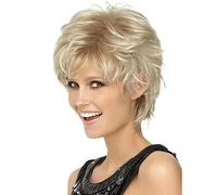 BINDT Cabello Mixto de 6 Pulgadas, Pelucas Cortas y Rectas para Mujer, Pelucas texturizadas en Capas, Cabello Humano Gris y Blanco y Pelucas de Fibra química, adecuadas para Personas,N