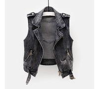 BINDT Chaleco de Mezclilla sin Mangas para Mujer, Talla Grande S-5XL Punk Negro Rasgado, Lavado Jeans Zip Vendaje Corto, Gris, XXL