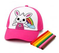 Bing - Gorra para colorear para niños con visera ajustable | Gorra oficial Bing y Sula personalizable | Incluye 6 rotuladores para tela | Actividad creativa educativa | Talla única (rosa)