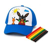 Bing - Gorra para colorear para niños con visera ajustable | Gorra oficial Bing y Sula personalizable | Incluye 6 rotuladores para tela | Actividad creativa educativa | Talla única (cielo)