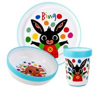 Bing - Juego de vajilla bicolor reutilizable para niños, 3 piezas, plato y vaso, sin BPA