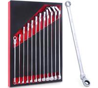 BINGCOBBER - Juego de llaves planas para ojo (12 piezas, 8 - 19 mm, 12 panes) - Acero cromado Vanadio (Cr-V), Métrico